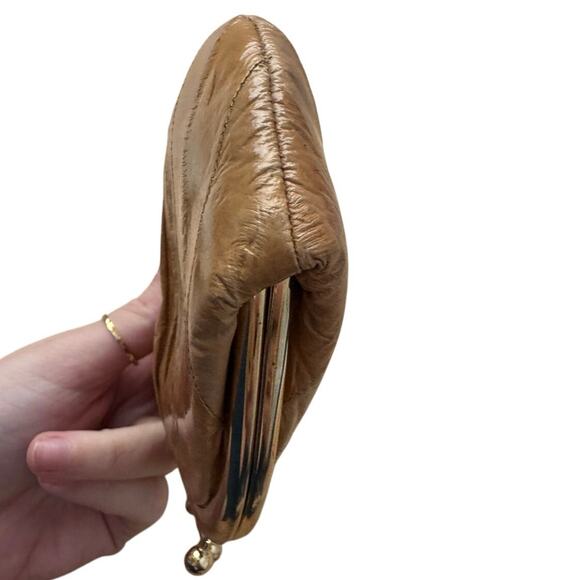 VTG Brown Eel Skin Double kiss lock Clutch Purse - Picture 9 of 11